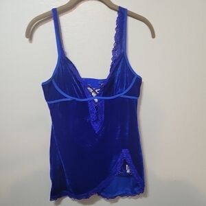 Vintage-inspired Y2k Coquette Babydoll Size LARGE Blue Lace Trim Camisole